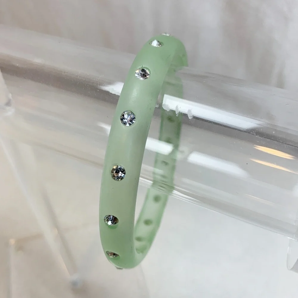Green frosted acrylic rhinestone bangle Bracelet